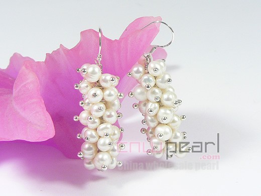 4-5mm white freshwater pearl sterling dangling earring