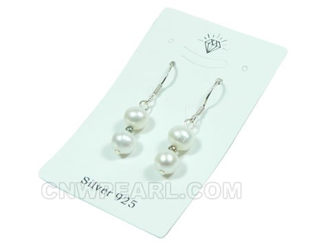 7-8mm white freshwater pearl sterling dangling earring