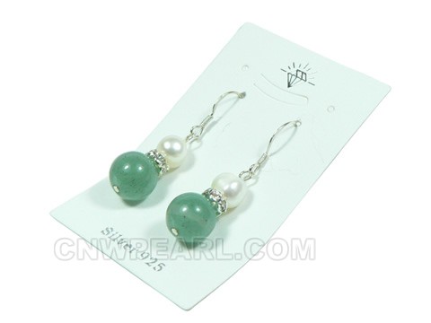 10mm round green jade sterling dangling earring