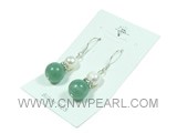 10mm round green jade sterling dangling earring