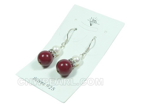 8-9mm round red jade sterling dangling earring
