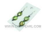 12mm green coin freshwater pearl sterling earrings