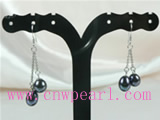 6*8mm black freshwater pearl sterling dangling earring