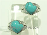 irregular heart shape turquoise ring in 925 silver on wholesale
