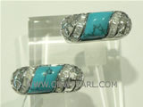 square pattern 925 silver ting with turquoise ornament on wholes