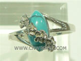 Z shape 925 silver ring with eye shape turquoise one wholesale