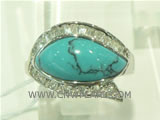 925 ring with eye shape turquoise and silver eyelashes