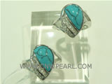 wholesale water shape 925 silver ring with turquoise pattern