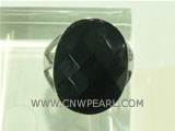 925 silver ring with oval black agate on wholesale