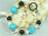 wholesale 14mm blue round turquoise bracelet with pearl beads