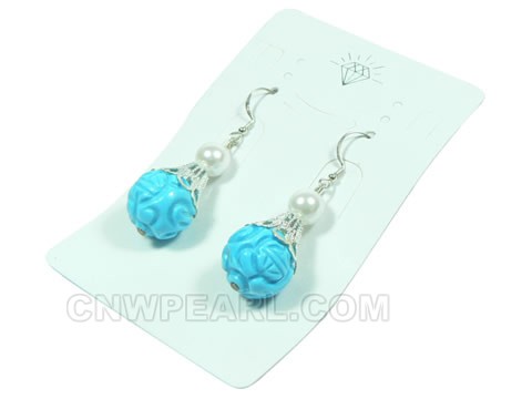 wholesale bell-mouthed blue turquiose sterling dangling earrings