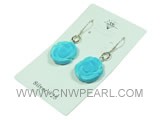 blue flower shape turquoise sterling dangling earrings