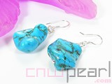 big blue irregular shape turquoise sterling dangling earrings on