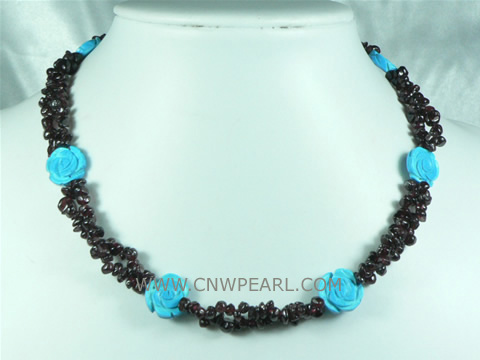 two twisted purple crystal necklace with flower turquoise beads