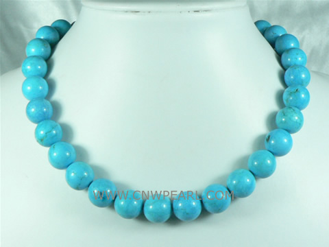 wholesale 14mm round shape turquoise necklace with blue color