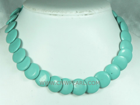 wholesale light blue coin shaped laminated turquoise necklace