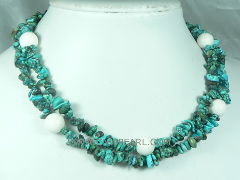 12mm gemstons freshwater pearl necklace with turquoise beads
