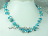 4-5mm white side-drilled pearls necklace with turquoise beads
